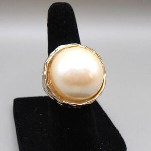VTG 18K G.E. Faux Pearl Ring Size 5 Gold Electroplate Statement